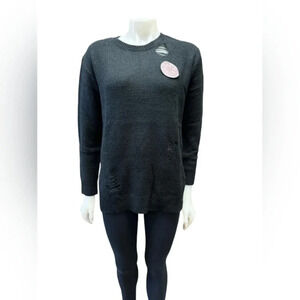 Fingercroxx NWT Distressed Knit LS Black Sweater  Size XS